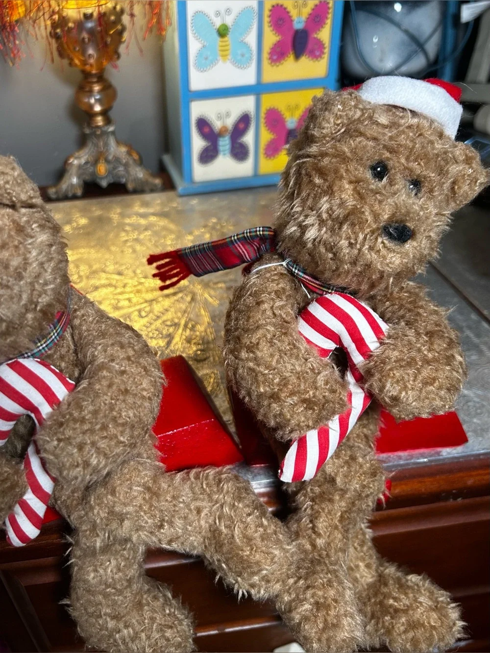 Vintage 1997 Plush Teddy Bear Christmas Stocking Hangers (set of 2)